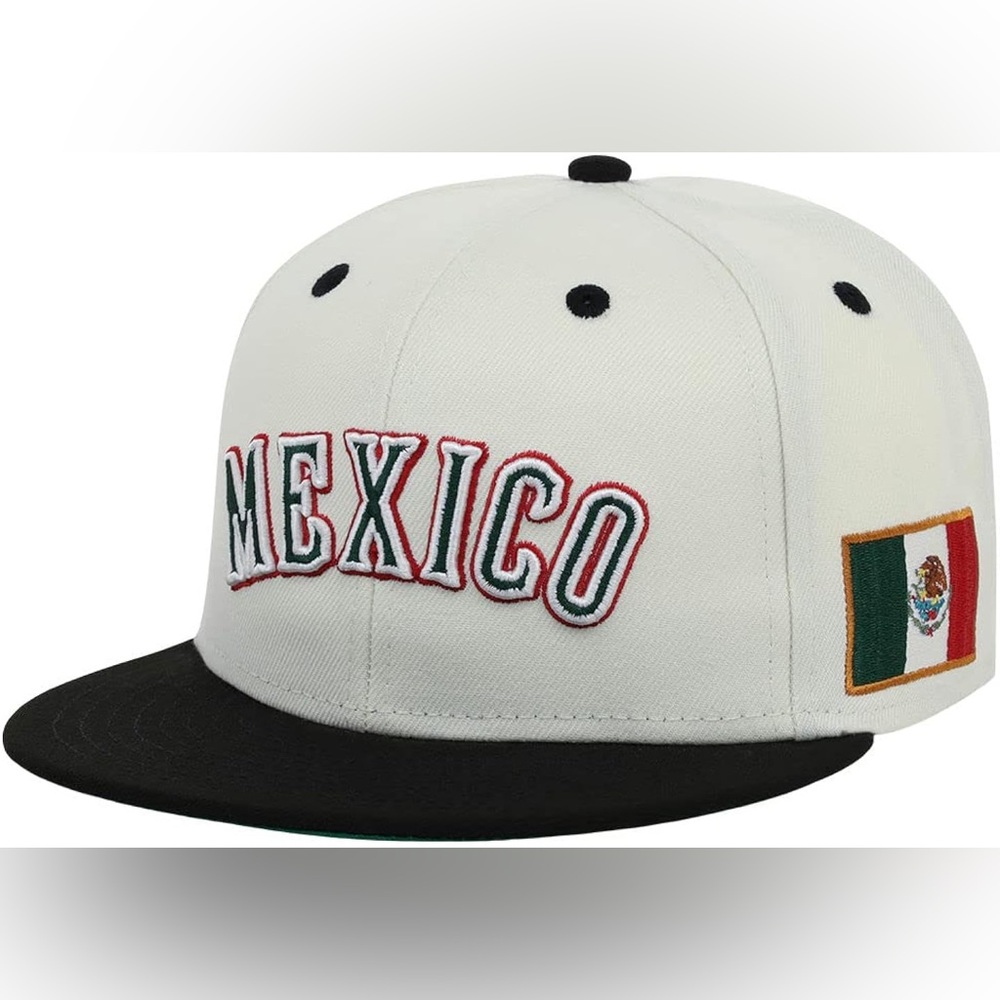Mexico Embroidered Snapback Hat - White and Black